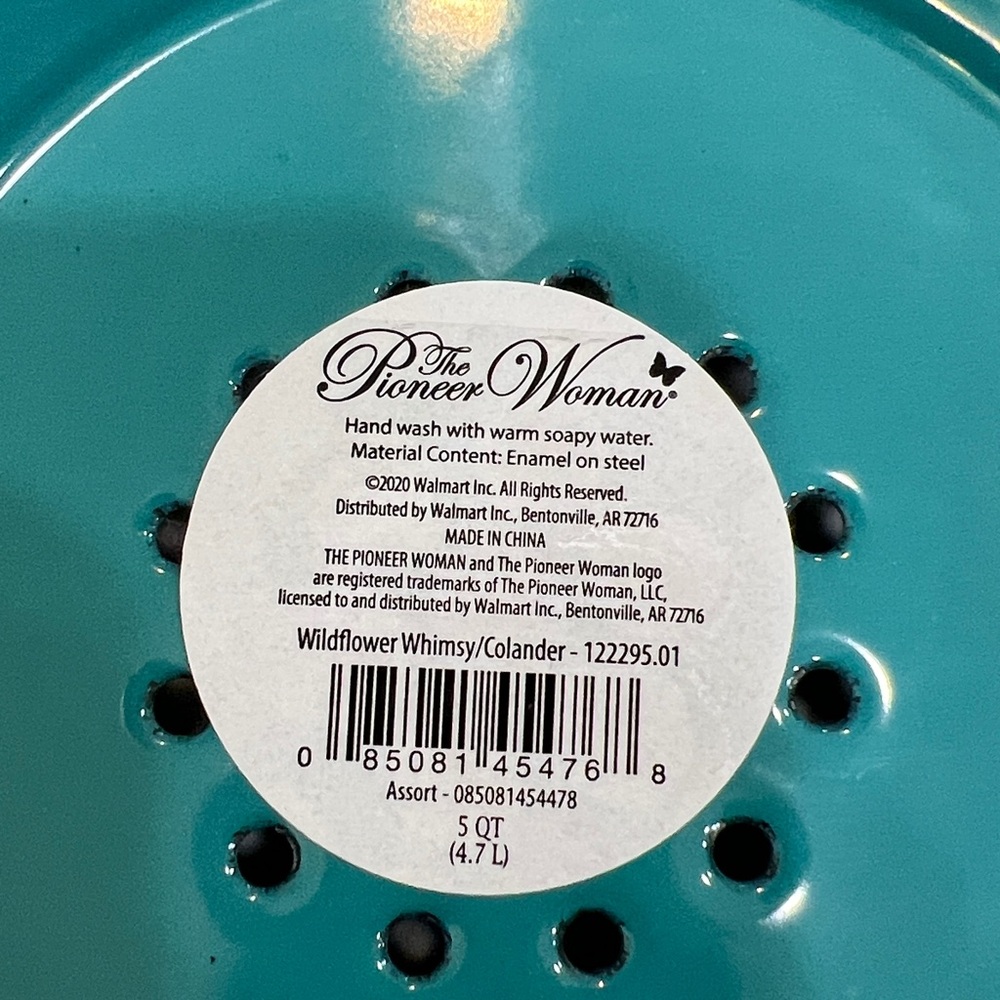 The Pioneer Woman Wildflower Whimsy Teal and Red Floral 5 Quart Colander NWT - Picture 9 of 10